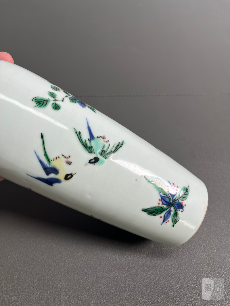 清顺治  青花五彩花鸟纹筒瓶 - 图14